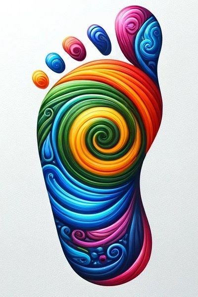 an AI generated image of a swirly rainbow foot