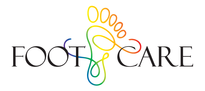 a swirly rainbow foot design with the words foot care 