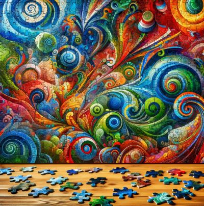 an AI generated picture of a jigsaw puzzle with a colourful swirly design on it